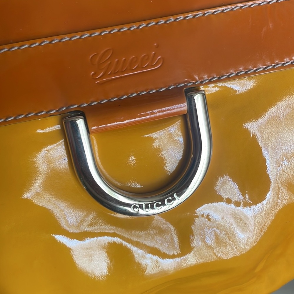 Authentic Vintage Gucci Yellow Patent Leather D Ring Hobo